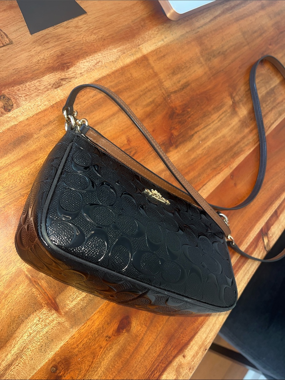 Coach Black Signature Embossed Leather Crossbody Shoulder Bag - Picture 10 of 10